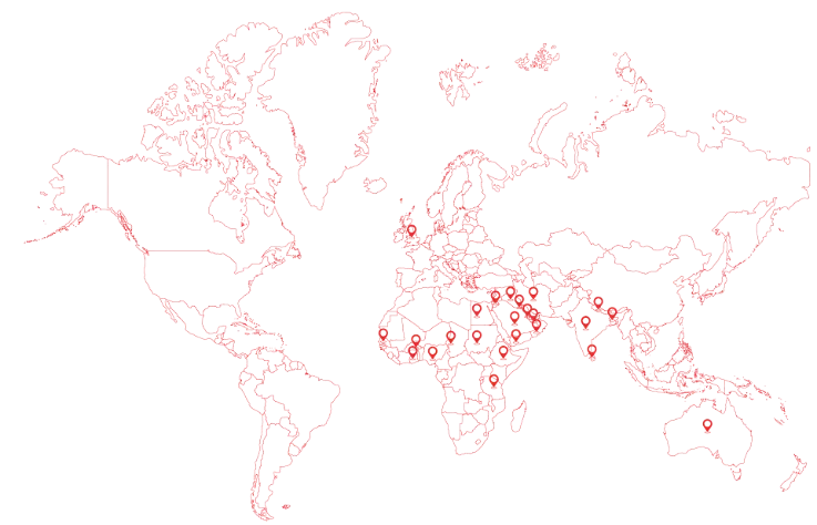World map marking the countries Choyal Mills exports to